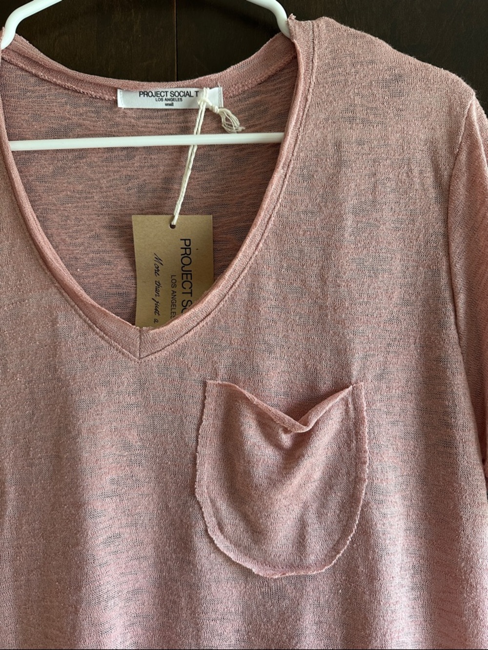 Project Social T Women's Dusty Rose V-Neck Pocket Tee - Picture 2 of 3